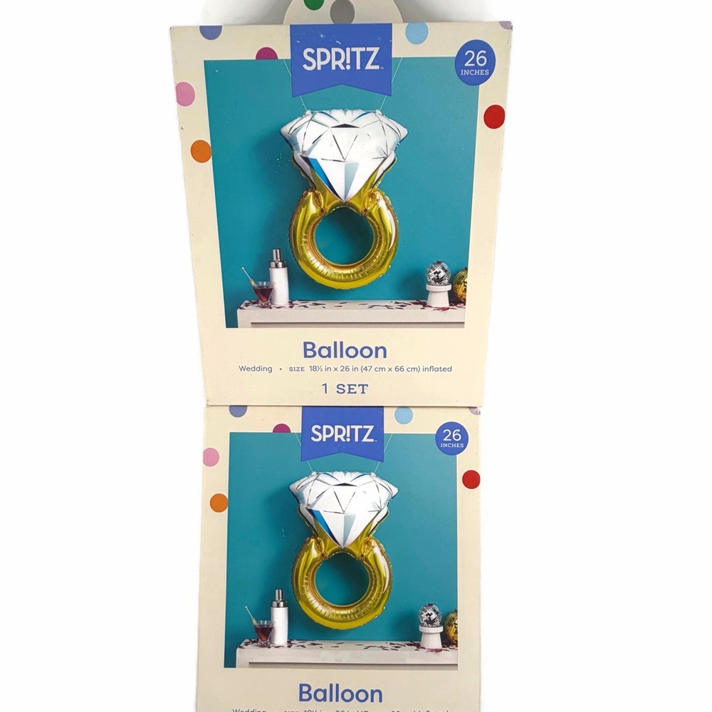 Set of 2 Spritz Gold Diamond Ring Foil Balloon